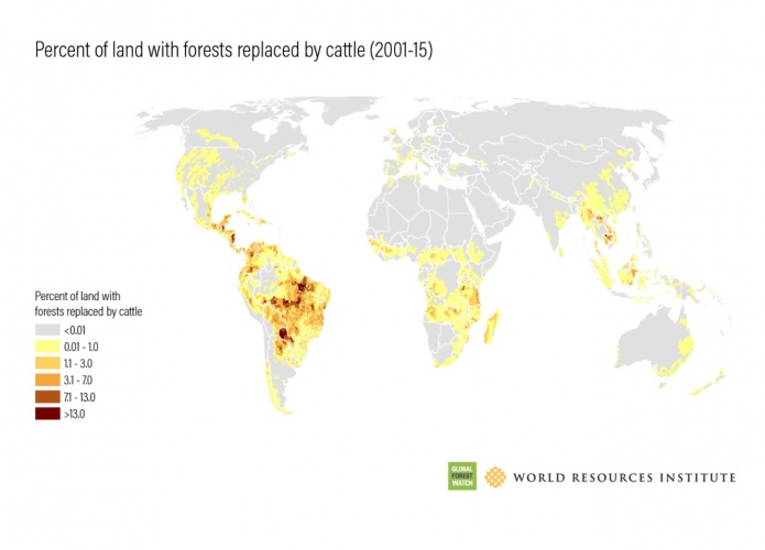 Процент замещения лесов за счет разведения КРС