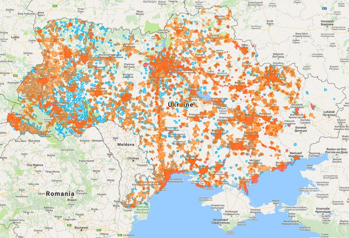 Карта 3G-покрытия Украины